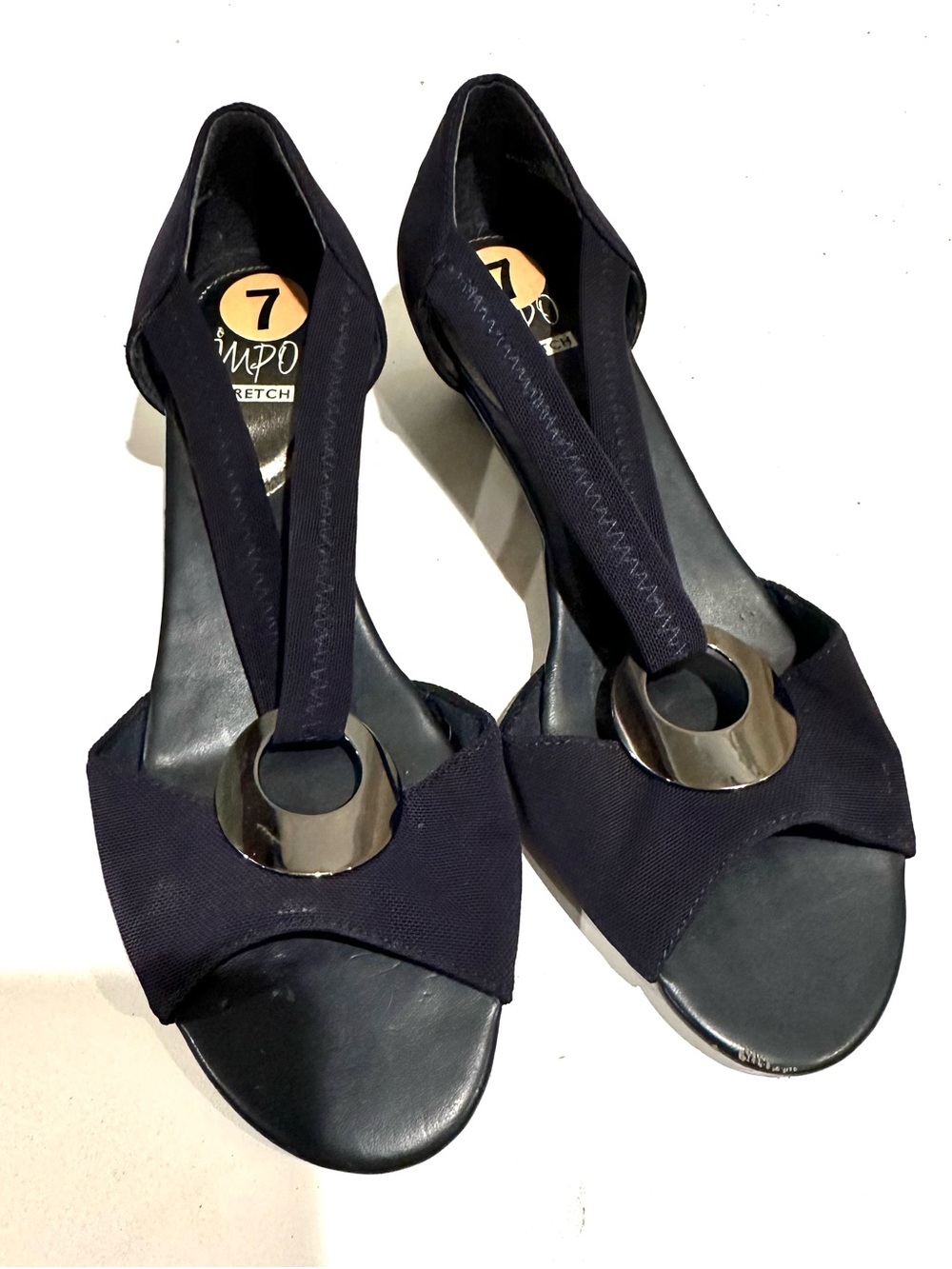 Impo Navy Stretch Sandals with Silver Accent